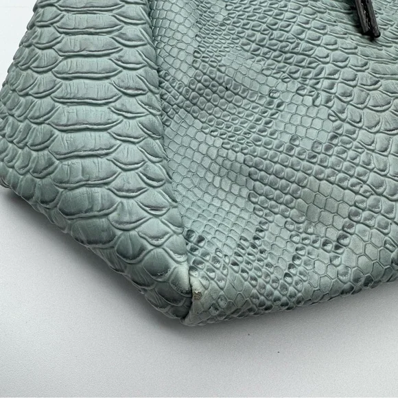 Nicole Miller Faux Leather Snakeskin Slouch Bag Chain Strap Teal - Picture 3 of 15